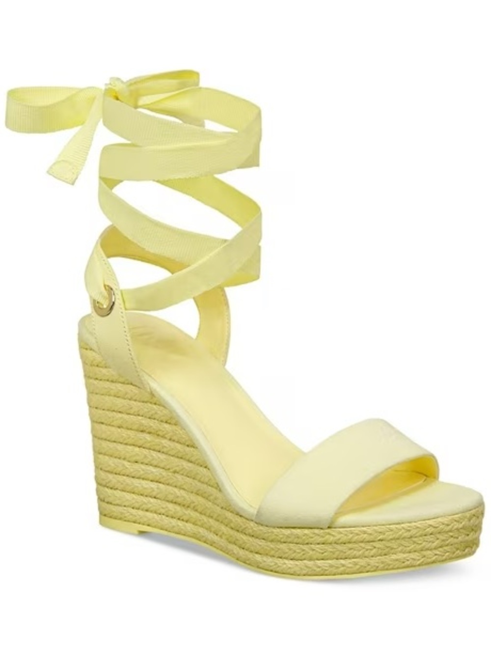 Yellow Espadrille Wedge Ankle-Tie Sandal